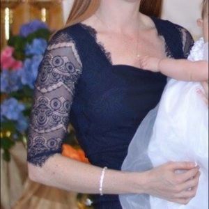 Classy Lace sleeved Navy Dress
